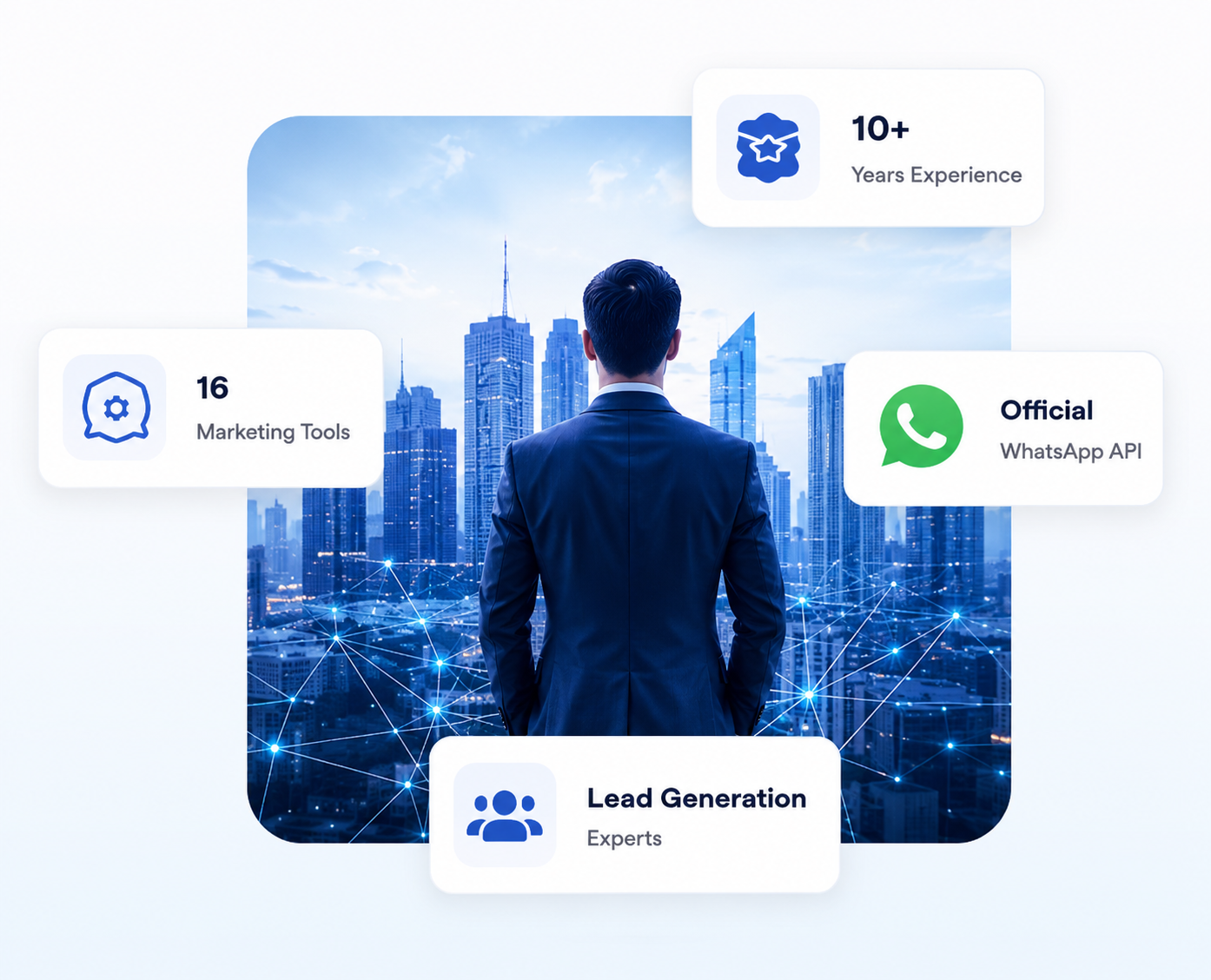 ✔ 10+ Years Experience ✔ 16 Marketing Tools ✔ Official WhatsApp API ✔ Lead Generation Experts